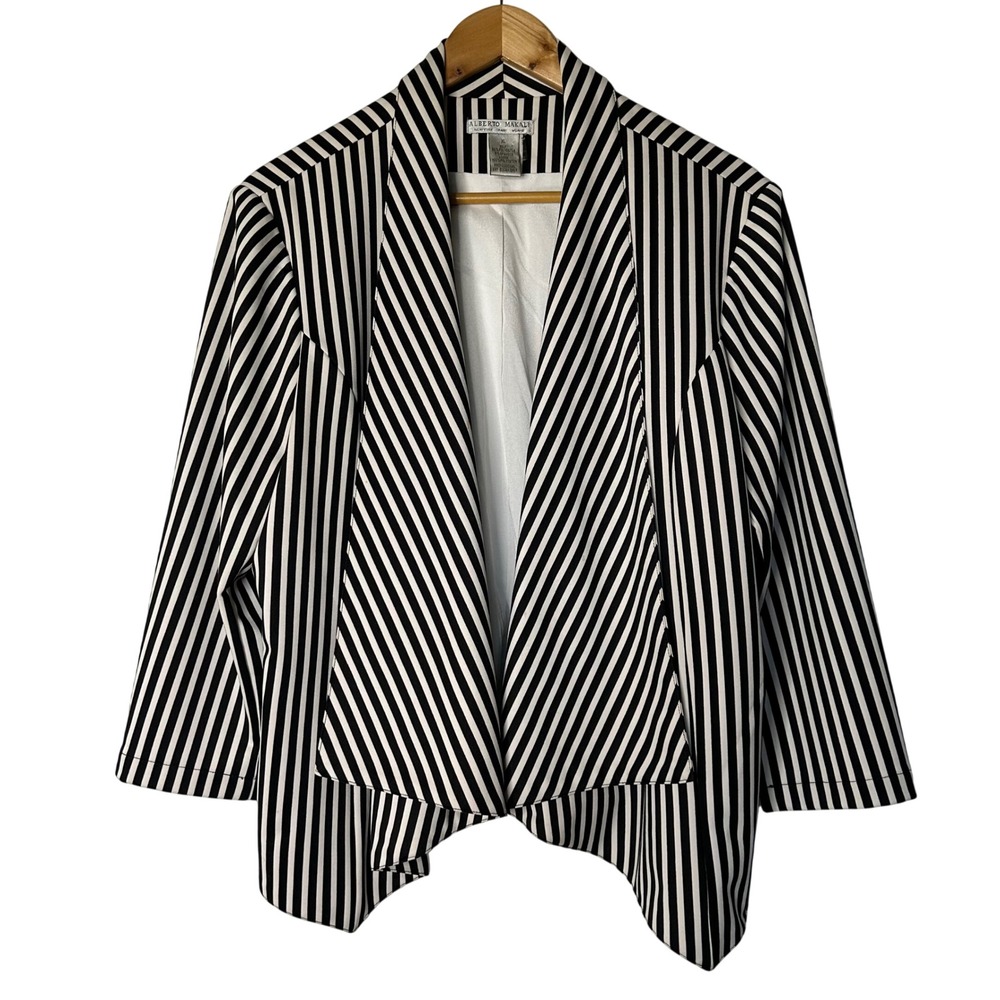 Alberto Makali Blazer XL Striped Open Front Blazer Black White Draped Jacket